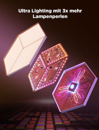Світильник Govee Glide Hexagon Light Ultra, 3D RGBIC, Wi-Fi, 129 LED, сумісний з Alexa, 60 режимів, для геймерської кімнати, стіни, декору, 10 панелей, білий