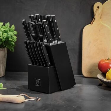 Набір кухонних ножів MasterChef, 15 предметів: професійні кухонний ніж, ніж для хліба, стейків, сантоку, овочів, ножиці, точилка, з високовуглецевої сталі, надгострі