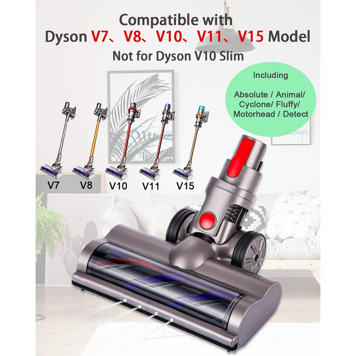 Насадка-щітка для пилососа Dyson V7/V8/V10/V11/V15, електрична турбощітка з роликовою щіткою, аксесуари для підлоги, 2 шт.