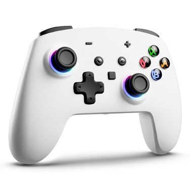Бездротовий ігровий контролер ECHTPower для PC, Switch, Steam Deck, Android, iOS — RGB підсвічування, Hall-джойстики, вібрація, Turbo, акумулятор 800mAh (Білий)