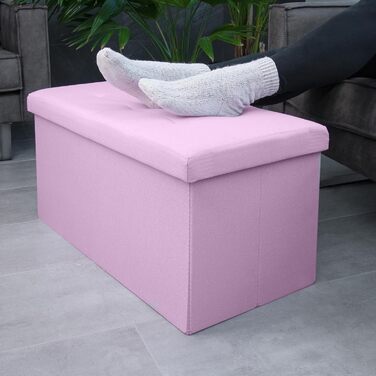 Складаний пуф INTIRILIFE 76x38x38 см, тканинний, рожевий, з кришкою та місцем для зберігання – банкетка-скриня, пуфік для ніг, органайзер