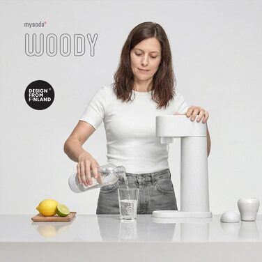 Сифон для газування води Mysoda Woody Set, корпус із відновленого дерева, пляшка Quick-Lock 1 л (BPA-free) та циліндр CO2, білий