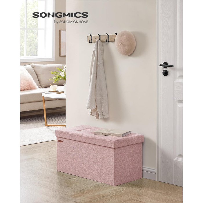 Складаний пуф SONGMICS з місцем для зберігання, 76×38×38 см, до 300 кг, для вітальні, спальні, коридору, попелясто-сірий