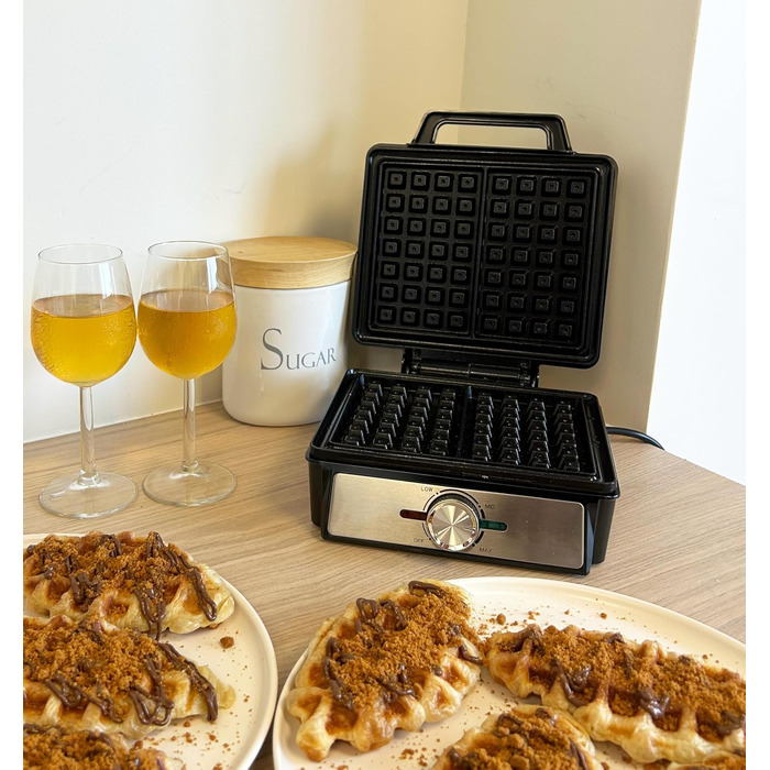 Електричний вафельниця LITTLE BALANCE 8816 Power Waffeln 1600W, антипригарне покриття без PFAS, для товстих та хрустких бельгійських вафель, чорна, 20 x 17 см