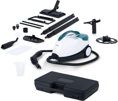 Парогенератор H.Koenig NV6400 2000Вт 1,5л, 4 бар, для дому та офісу, багатофункціональний, компактний, 45 хв роботи, білий/бірюзовий