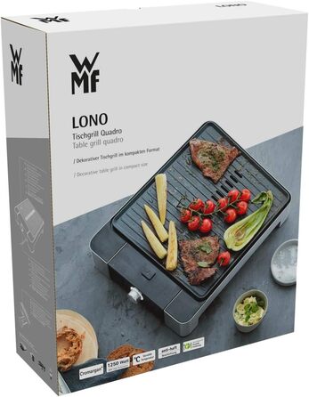 Електричний гриль WMF Lono Quadro: компактний гриль з нержавіючої сталі, 1250 Вт, для дому, легко миється