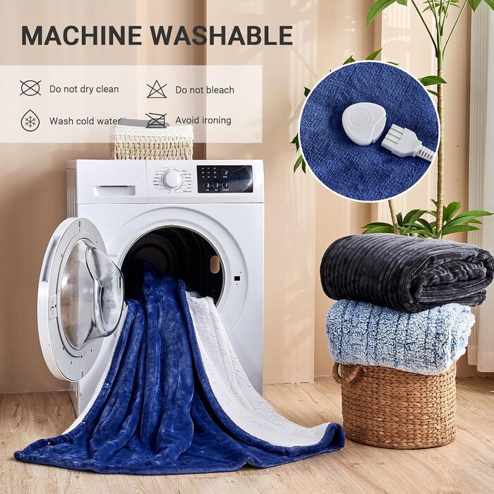 Електрична грілка-ковдра з автовимкненням 50x80 см, фланелева гріюча ковдра з таймером на 8 годин та захистом від перегріву для дому та офісу (Синя)