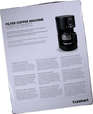 Кавоварка фільтраційна Cuisinart 1.8 л, 12 чашок, програмована, швидке заварювання, таймер 24 години, функція підтримки тепла, браузерна екстракція, мийка в посудомийці, чорна