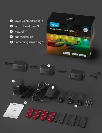 Розумні вуличні стінові світильники Govee Outdoor Wall Lights, RGBWIC, водонепроникні IP65, комплект 12 шт.
