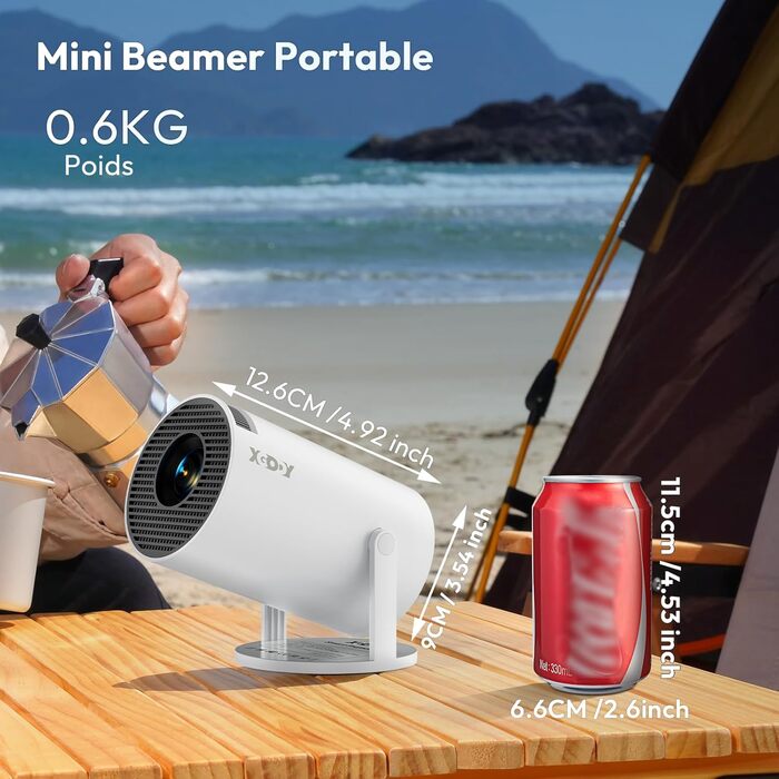 Проектор Xgody Gimbal 3 New: 12000 Люмен, Android 11.0, WiFi 6, Bluetooth, Auto Keystone, Підтримка 4K 1080P, 720P HD, для домашнього кінотеатру (білий)