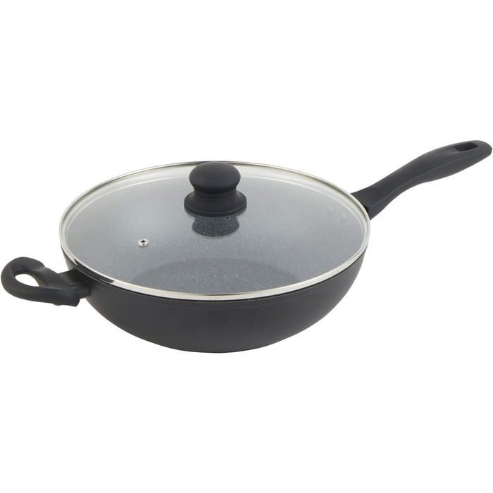 Вок Russell Hobbs 28 см Metallic Marble з антипригарним покриттям, сімейна універсальна сковорода з кришкою з загартованого скла для індукції