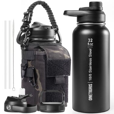 Фляга спортивна OneTigris 0.9л (32oz) Edelstal, чорний камуфляж - для велосипеда, кемпінгу, йоги, спортзалу