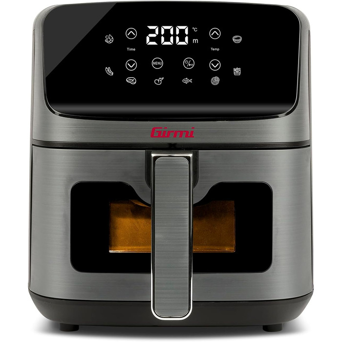 Аерофритюрниця Girmi FG27 Ecofrit Lite, 4.2 л, 1400 Вт, цифровий дисплей, 8 програм, таймер, без BPA та PFOA, сіра