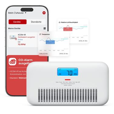 Розумний датчик чадного газу X-Sense XC0M-iR з WLAN, голосовим сповіщенням, дисплеєм температури та вологості, підтримкою App та змінною батареєю