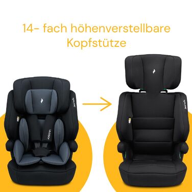Дитяче автокрісло Osann Jazzi Isofix i-Size, з 1 року, для зросту 76-150 см, чорне, з регулюванням по висоті