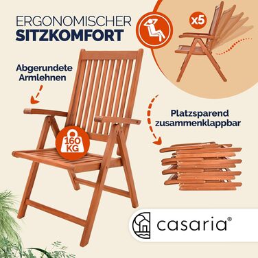 Садовий стілець Casaria® для балкона та тераси з дерева (Евкаліпт) - складаний, 5 положень спинки, 55x70 см, коричневий (набір 4 шт.) FSC®-сертифікований