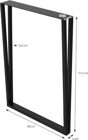 Набір з 2 металевих ніжок для столу ML-Design 50x71,5 см, прямокутна форма, чорна порошкова фарба, індустріальний стиль, для обіднього чи письмового столу, металеві ніжки для меблів, DIY-проекти