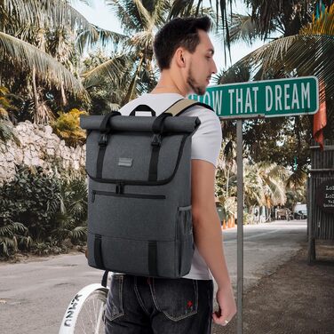 Рюкзак LOVEVOOK Rolltop для чоловіків і жінок, водонепроникний, для ноутбука 15,6'' – шкільний, дорожній, ручна поклажа для подорожей і бізнесу, чорний