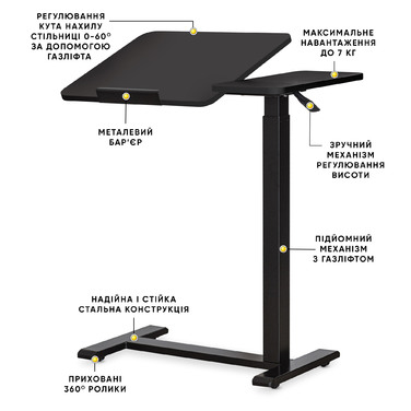 Стіл Hommex Mobidesk Duo USB Black (арт. ТН-010-2 Black)