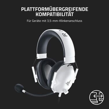 Ігрова гарнітура Razer BlackShark V2 X White — дротова навушники для кіберспорту, 7.1 Surround Sound, 50мм Triforce драйвери, мікрофон HyperClear Cardioid, білий колір