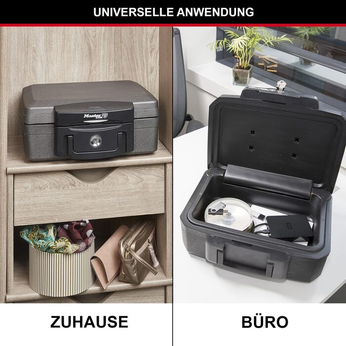 Вогне- та водонепроникна сейф-коробка MASTER LOCK H0100EURHRO з ключем, 5 л, для документів, прикрас, електроніки