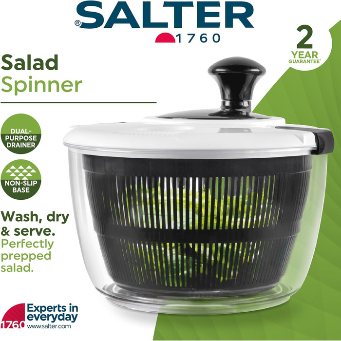 Салатниця-спінер Salter BW12003EU7 3,5 л, пластикова, чорна, для миття, сушіння та сервірування салату, з нековзною основою