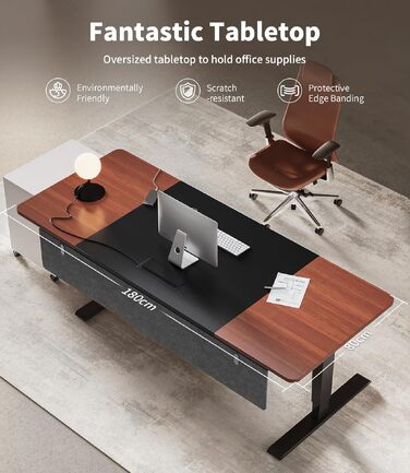 Електричний підйомний стіл MAIDeSITe SC2 Pro 180x80 см, регульований робочий стіл з 2 моторами, 4 пам'яттю та стільницею (Горіх + Чорний каркас)