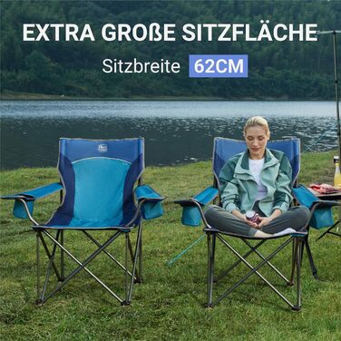 Кемпінговий стілець TIMBER RIDGE XXL, складаний, до 200 кг, м'який, для кемпінгу, саду, балкона, пляжу, риболовлі, чорний