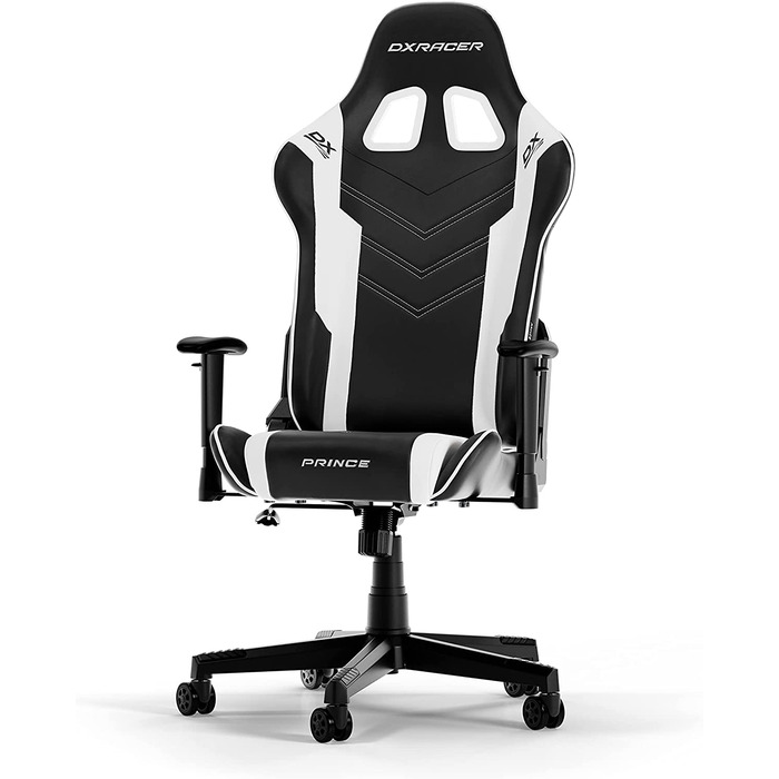 Ігрове крісло DXRacer PRINCE P132, чорний і білий, оригінал, PVC шкіра