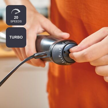 Блендер занурювальний BLACK+DECKER BXHBA1000E 3-в-1, 1000 Вт, 20 швидкостей + турбо, нержавіюча сталь, чорний