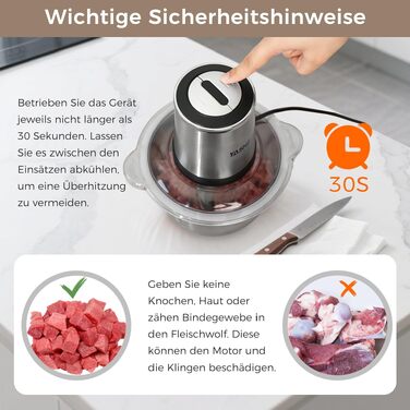 Подрібнювач продуктів YASHE 500W електричний з чашею 1.8л з нержавіючої сталі, міні кухонний комбайн з 4 лезами, чорний + нержавіюча сталь
