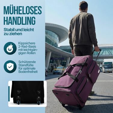 Дорожня сумка на колесах MONZANA XL 85л з телескопічною ручкою, м'який дорожній багаж, фіолетова (70x36x34 см)