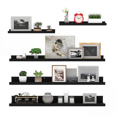 Полиця настінна підвісна Giftgarden 90 см, дерев'яна, чорна - набір 5 шт. різних розмірів для вітальні, кухні, дитячої, спальні, офісу