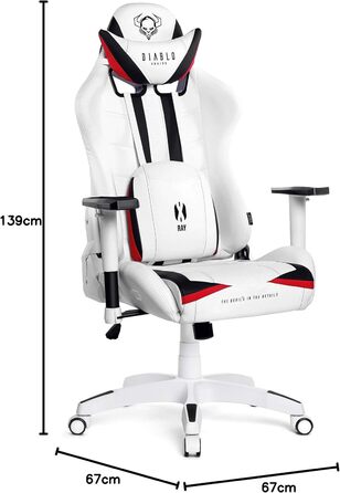 Ігрове крісло Diablo X-Ray King XL, біло-чорне, екошкіра, ергономічне, 4D підлокітники, офісне, з перфорацією та гойданням