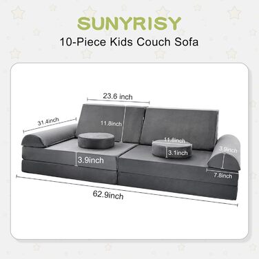 Дитяче м'яке диван-конструктор SUNYRISY Funzy 10 елементів. Модульний диван-ігровий куточок для дитячої кімнати, сірий, з пінопластових блоків