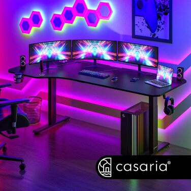 Електричний стіл Casaria 160x75 см, регульований, з тримачем для навушників і чашки, для офісу, геймінгу, комп'ютера, чорний, карбонова поверхня