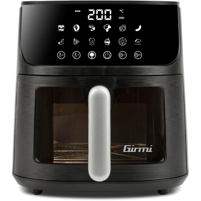 Аерофритюрниця Girmi FG26 Ecofrit Bis з двома зонами приготування, 9 л, 2400 Вт, цифровий дисплей, антипригарне покриття, BPA/PFOA Safe, чорний/сріблястий