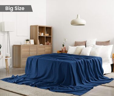 Вафельна ковдра Utopia Bedding з 100% бавовни, літня легка ковдра, 304x304 см, темно-синя (Marine)