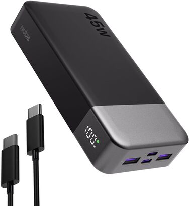 Power Bank NOBIS 20000mAh 45W з C-to-C кабелем, цифровою індикацією, чорний
