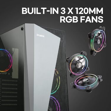 Корпус для ПК Zalman S4 Plus Mid Tower ATX, акрилова панель, 3x RGB 120мм вентилятори, чорний