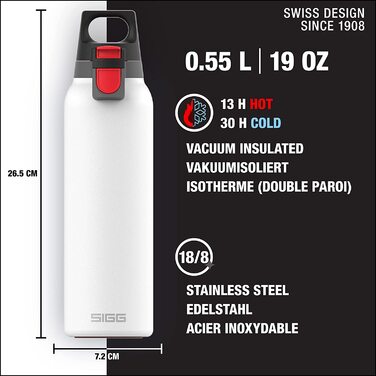 Термос SIGG Hot & Cold One з ситечком для чаю, ізольована пляшка для напоїв, герметична, BPA-free, нержавіюча сталь 18/8, 0.55 л, біла