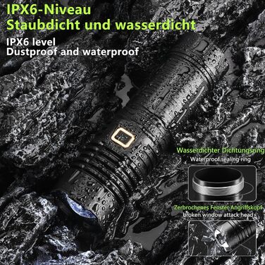 ASORT LED ліхтар 30000 люмен, надяскравий, з бічним COB-світлом, акумуляторний Type-C, водонепроникний IPX67, тактичний, 9 режимів, з магнітом для кемпінгу, туризму та екстрених ситуацій Beta B1