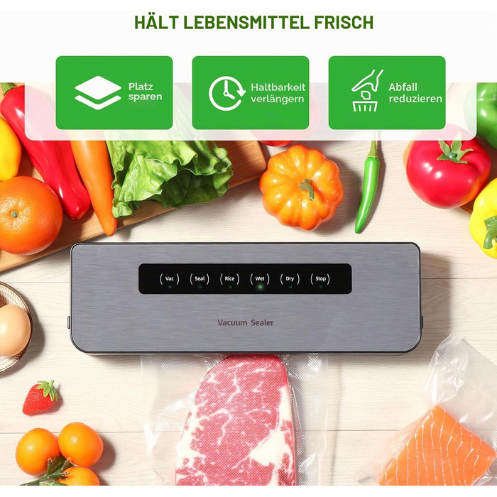 Вакууматор Diboniur 5 в 1 для продуктів та Sous Vide, автоматичний вакуумний пакувальник для сухих та вологих продуктів (з 10 пакетами та шлангом)