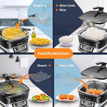 Мультиварка KESSER® 8л з фритюрницею, 16 програм, срібна: приготування на грилі, випікання, тушкування, приготування на пару, підтримка тепла, рисоварка, функція йогурту