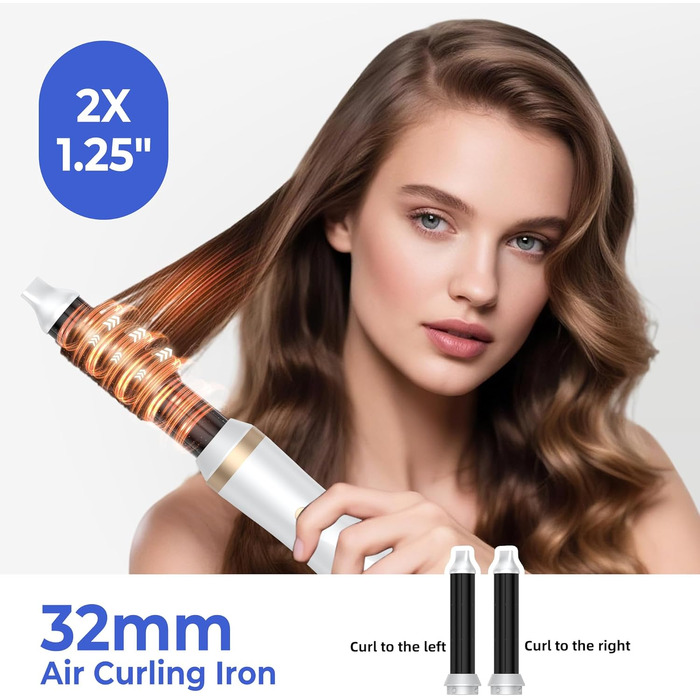 UMIGA Airstyler 5-в-1: Фен-щітка, випрямляч, плойка, об'ємна щітка для волосся 1000W, 3 режими нагріву, рожево-білий