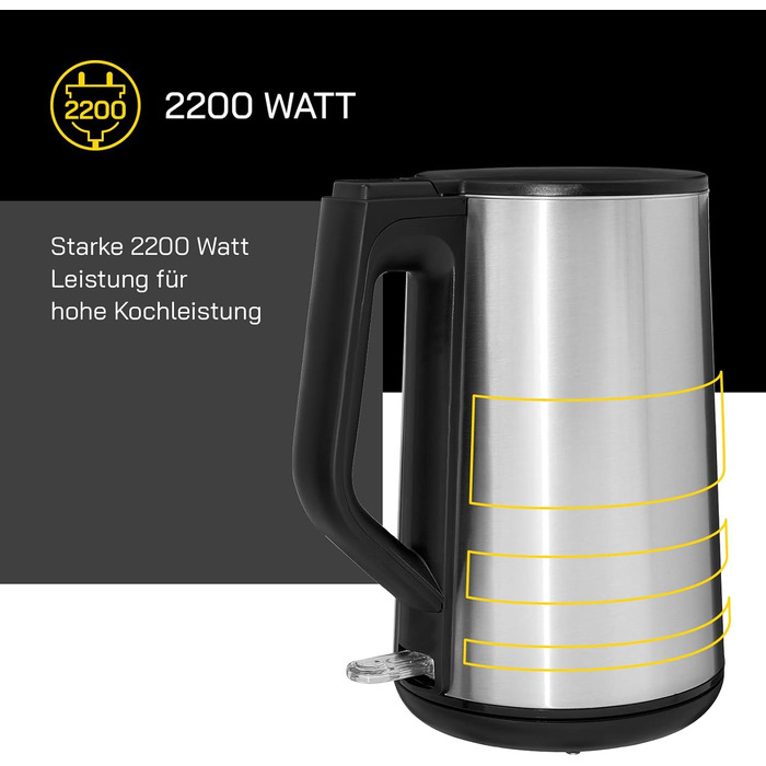 Електрочайник Gutfels WATER 3020, 1,5 л, 2200 Вт, подвійні стінки, нерж. сталь, з фільтром, захист від перегріву і сухого ходу