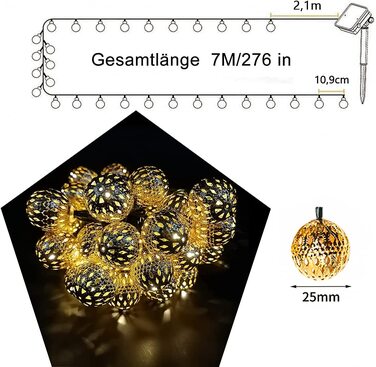 Світлодіодна гірлянда NLNEY 7 м, 50 LED, кулі, сонячна батарея, водонепроникна, для вулиці та дому, тепле біле світло, для саду, балкона, весілля, Різдва