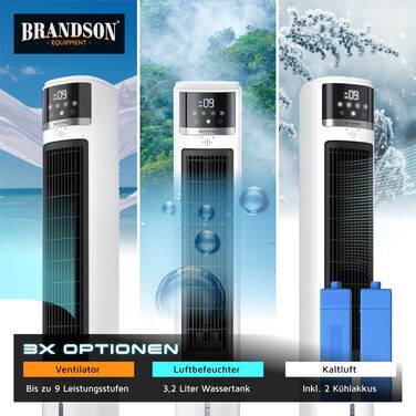 Brandson Мобільний випарний охолоджувач повітря з функцією іонізації та похитуванням (ECO дизайн, DC мотор, 60% економії енергії, настільний)
