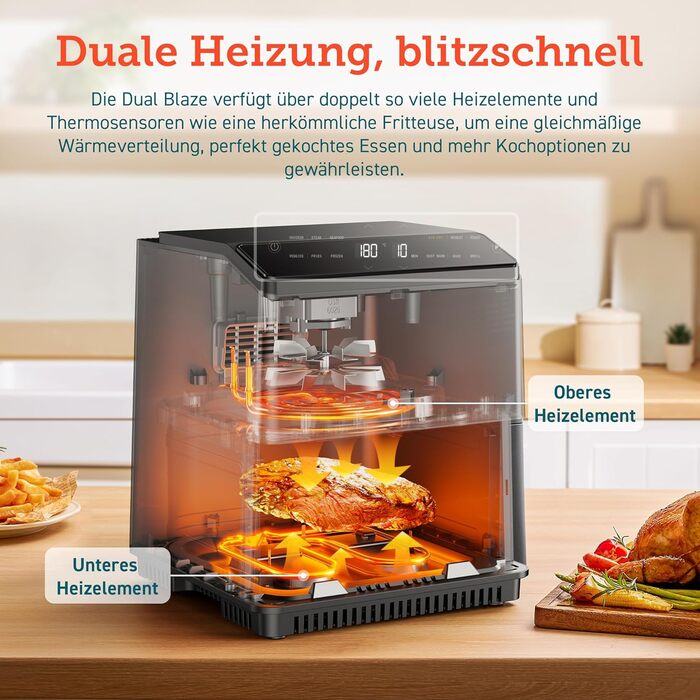 Аерофритюрниця COSORI Dual Blaze XXL 6,4 л з Wi-Fi, 12 програм, 1700 Вт, темно-сіра, книга рецептів