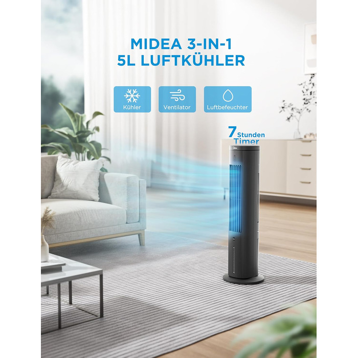 Мобільний випарний охолоджувач повітря Midea Sensicool 7L з сенсорним дисплеєм та резервуаром для води 5л